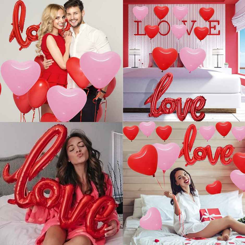 Red & Pink Love Foil Balloons for Valentine's Day Decoration | Pack of 21 | Party Propz