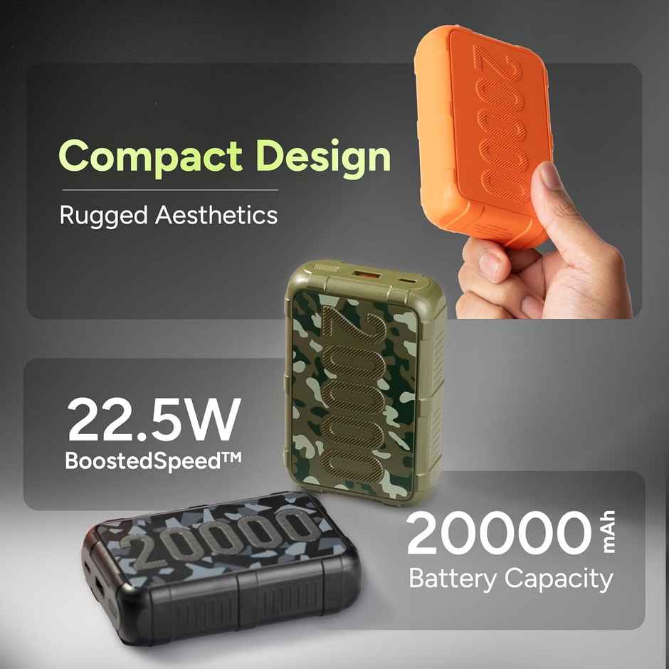 Ambrane 20000 mAh Rugged, Slim Powerbank, 22.5w Fast Charging Iphone, Android (Force 20k) Blue