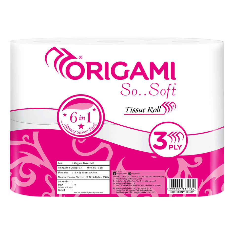 Origami 3 Ply Toilet Tissue Paper Roll - 160 Pulls Per Roll