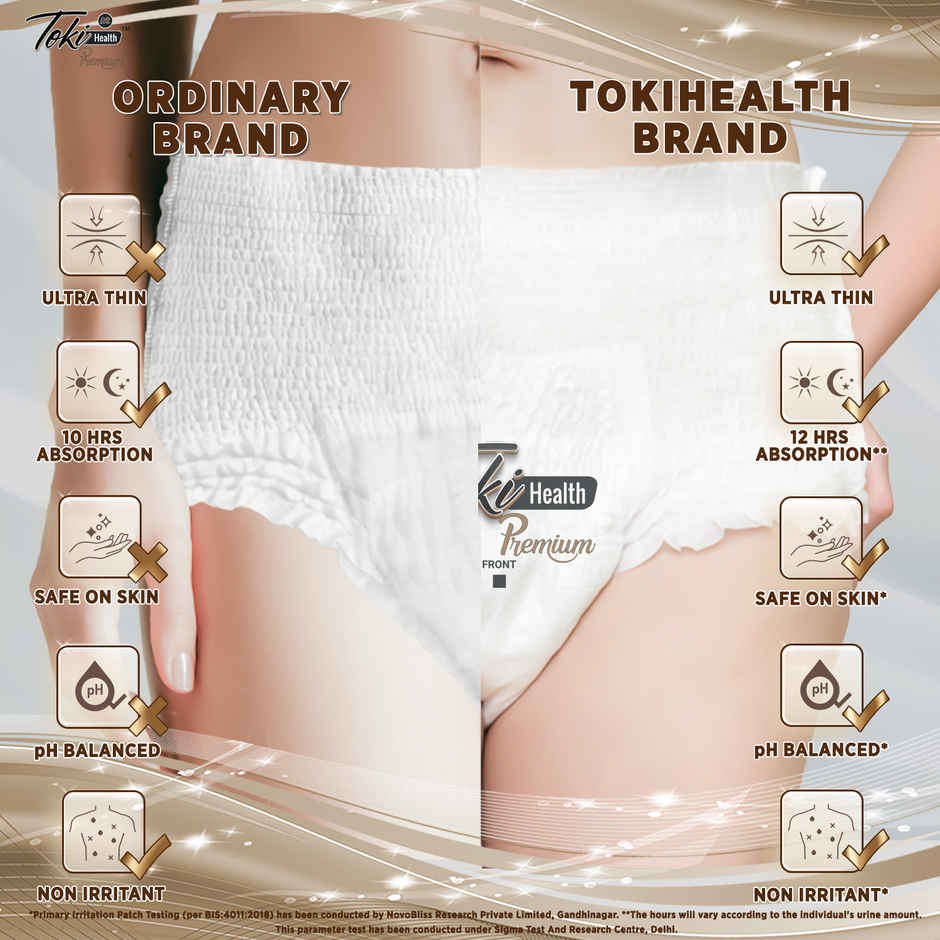 TokiHealth Ultra Thin Premium Pull Up Adult Diapers | Size L | Waist 30-39 Inches |Pack Of 10 Combo