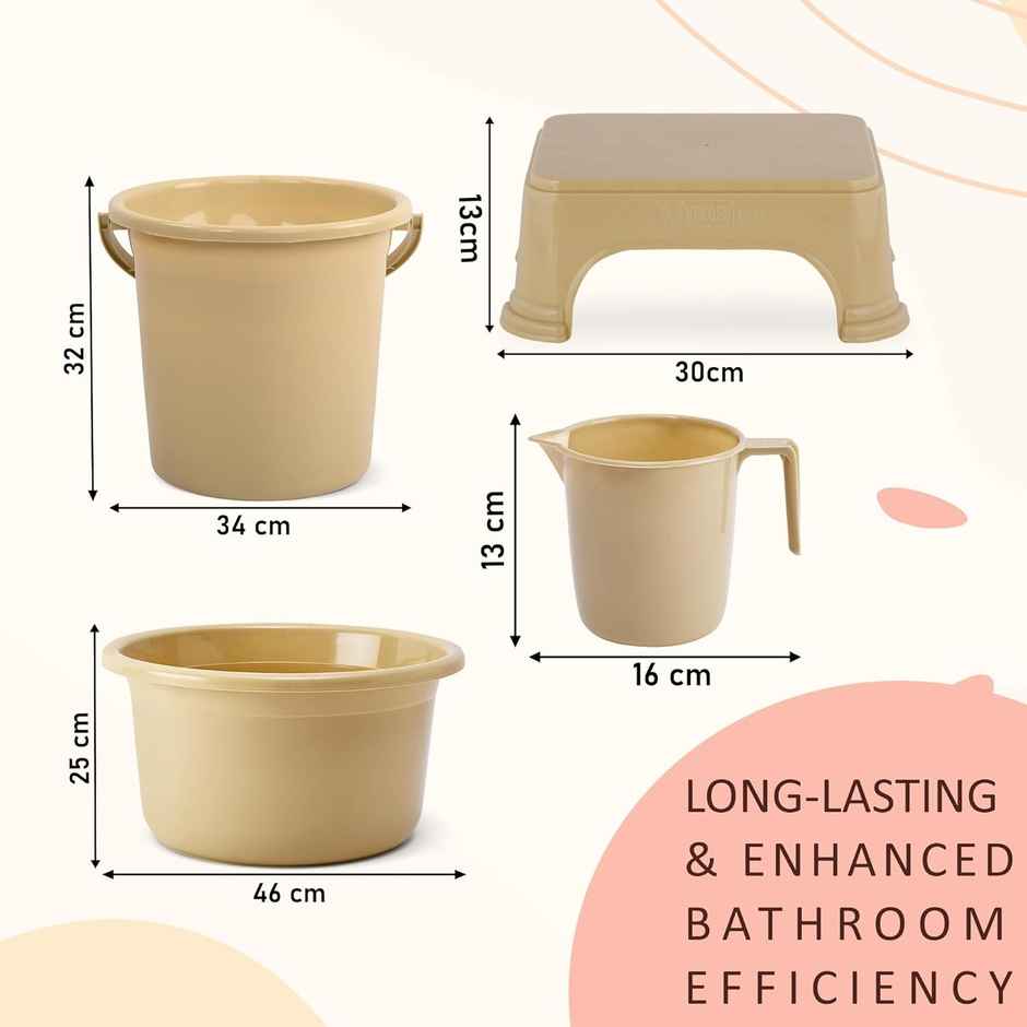 Kuber Industries Tub-Bucket with Mug & Stool Bathroom Combo Set|Set of 4|Beige