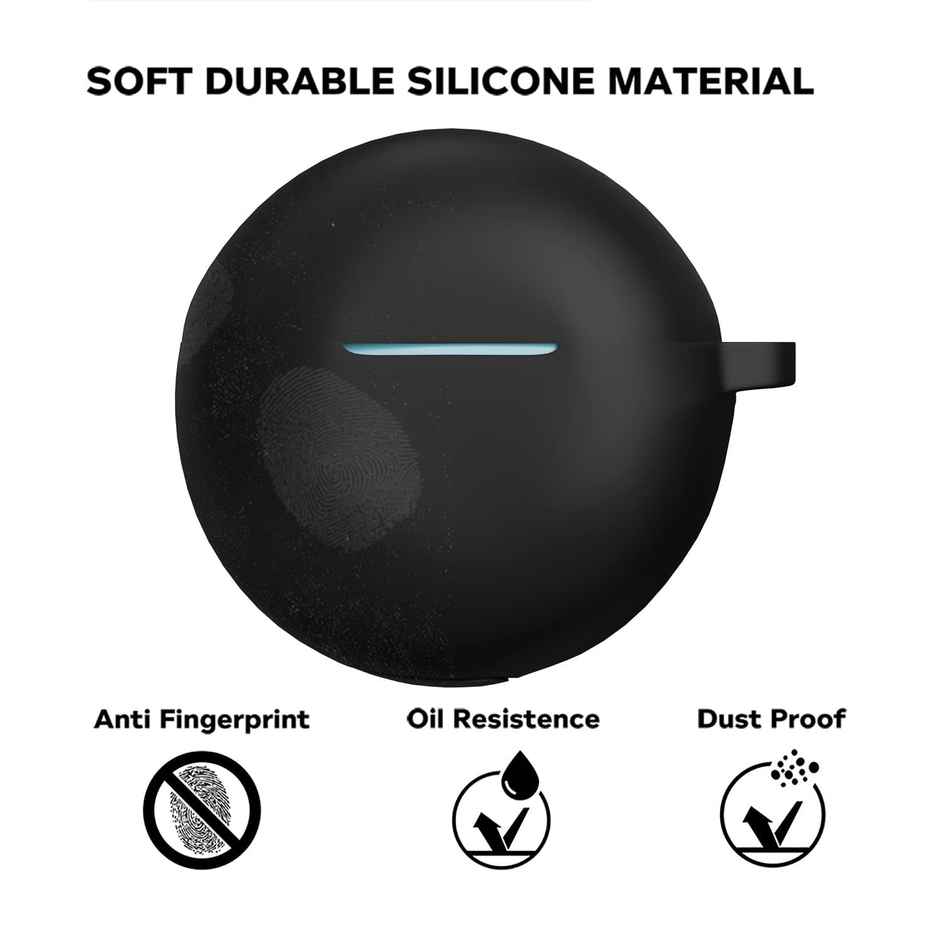 Sounce Silicone Case Cover for Oppo Enco Buds 2 | Shockproof | Non-Slip Grip With Carabiner | Black