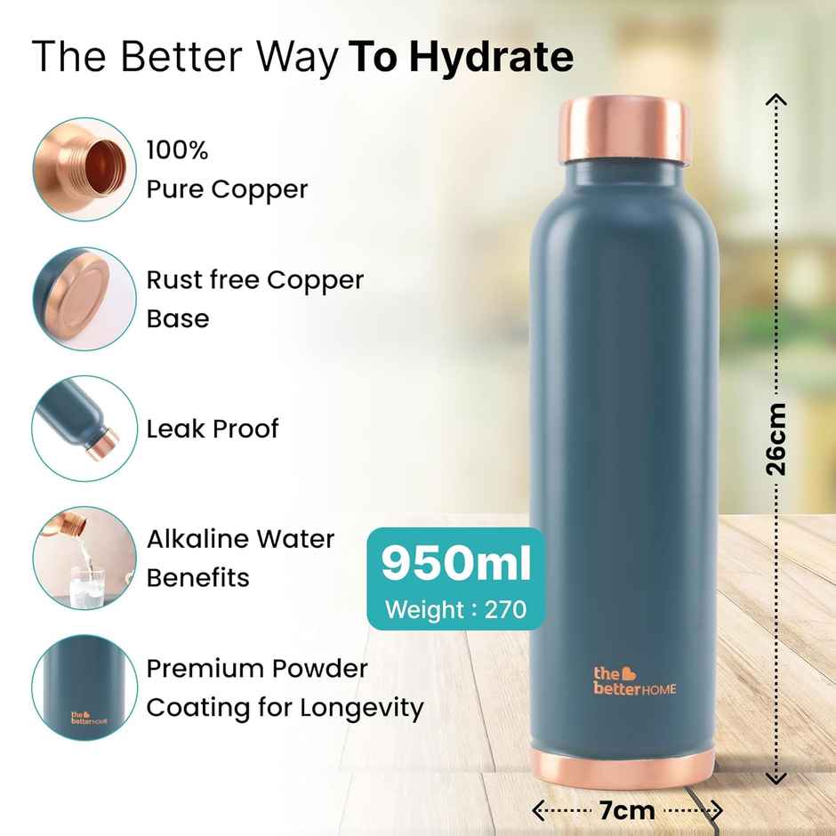 The Better Home Copper Water Bottle with Anti Oxidant Properties | Teal