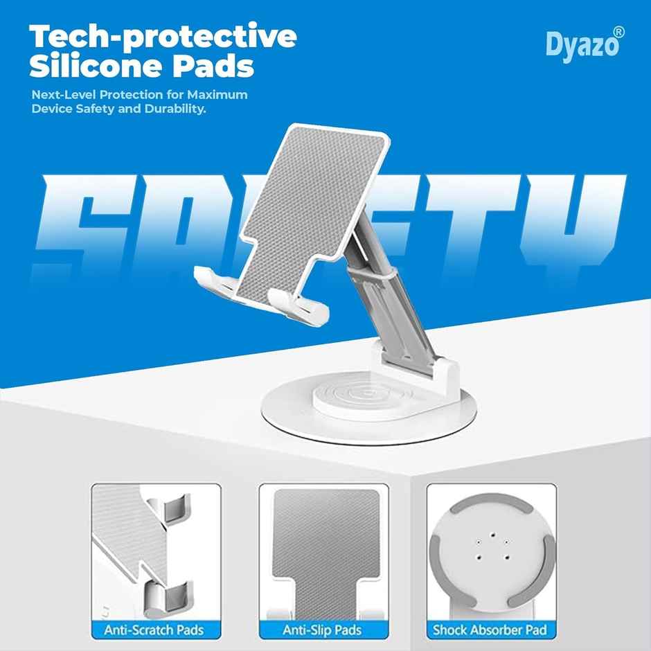Dyazo Foldable Tablet Stand with 360 Rotation for iPad & Samsung Tabs - White