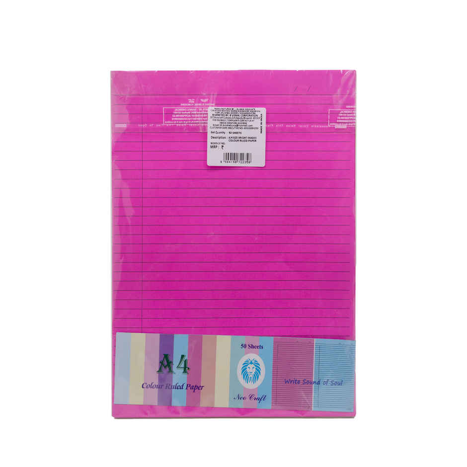 A/4 Size Bright Shades Colour Ruled Paper 50 Sheets Five Colour
