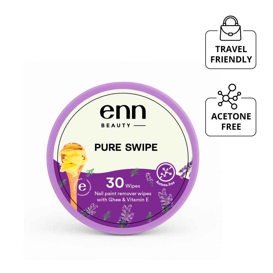 Enn Beauty Pureswipe Nail Remover Wipes Acetone-Free, Ghee & Vitamin E Enriched, Biodegradable