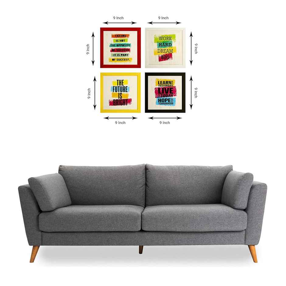 Indianara Set of 4 Framed Multicolored Motivational Quotes Art Wall Hanging Decor