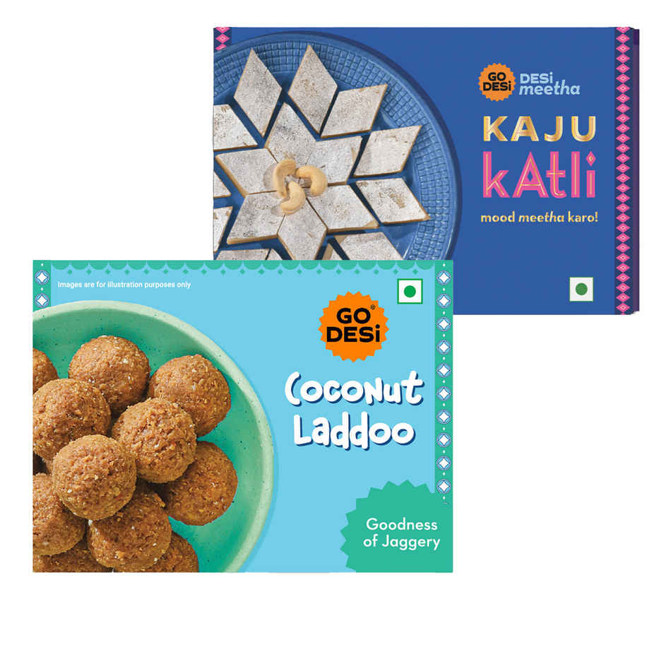 Kaju Katli Classic | Kaju Barfi | Sweets | By Go Desi (200g) & Coconut Laddu | Ladoo | Sweets By Go Desi (200g) Combo