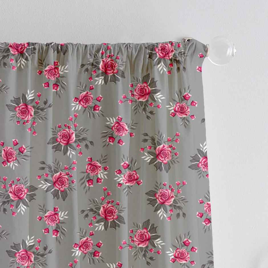 Lushomes Semi-Sheer Door Curtain - Grey Flowers | 8 ft | 57 x 96 inch