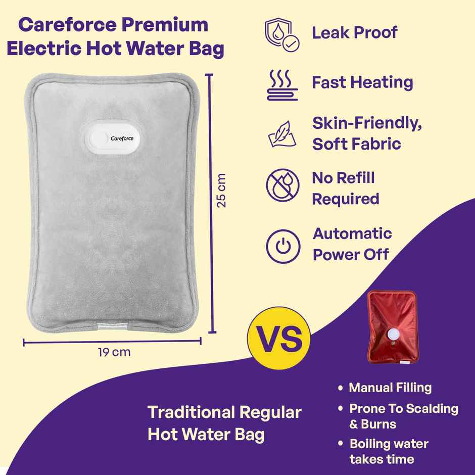Boldfit Careforce Electric Hot Water Bag With Pouch Hot Bags For Pain Relief Premium Grey