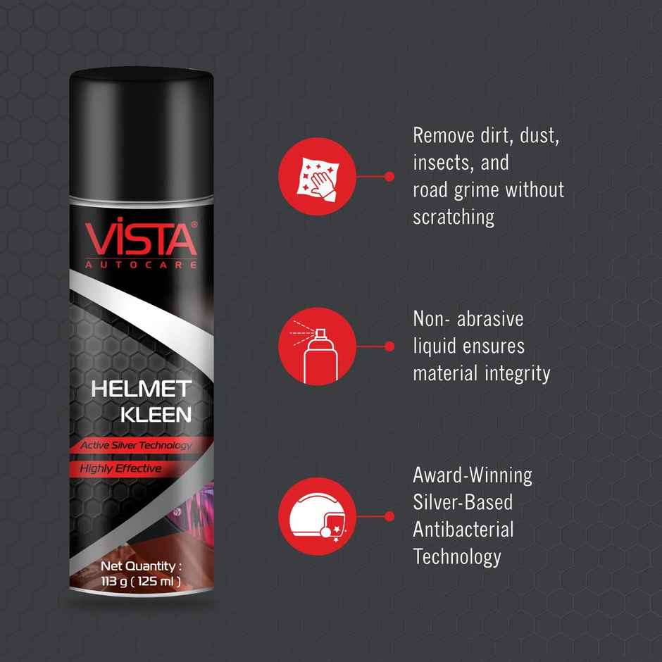 Vega Crux Black Helmet-L (1pc) & Vista Auto Care Helmet Kleen Removes Dirt, Silver-Based Antibacterial Disinfectant Foam Spray (125ml) Combo
