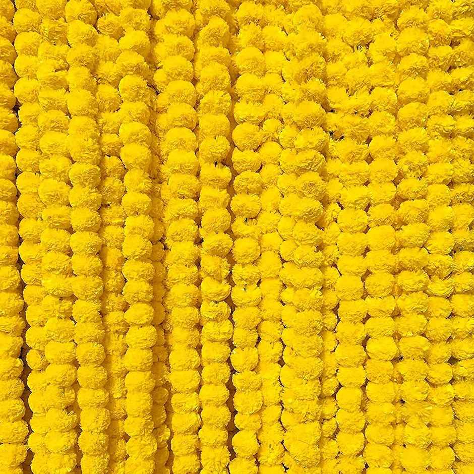Artificial Marigold Fluffy Flowers Garlands For Decoration - Pack Of 5 Strings (Yellow)- 4.6Ft