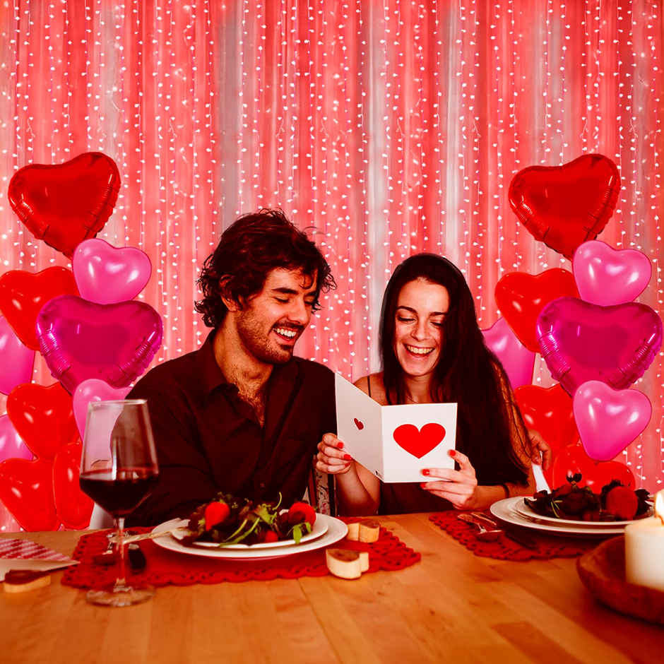 Valentines Day Decoration Red LED Lights and White Net Curtains | Party Propz