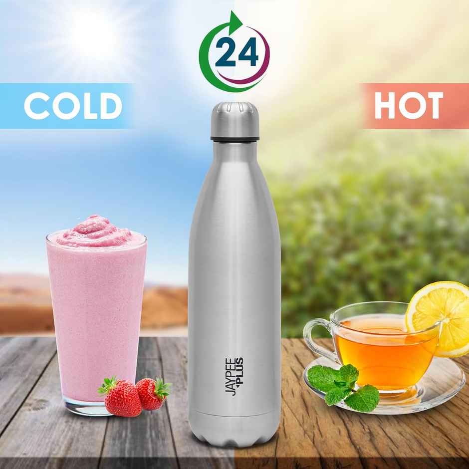 Jaypee Plus Alpha ISI Certified Stainless Steel Insulated Hot & Cold Water Bottle | Silver | 1L
