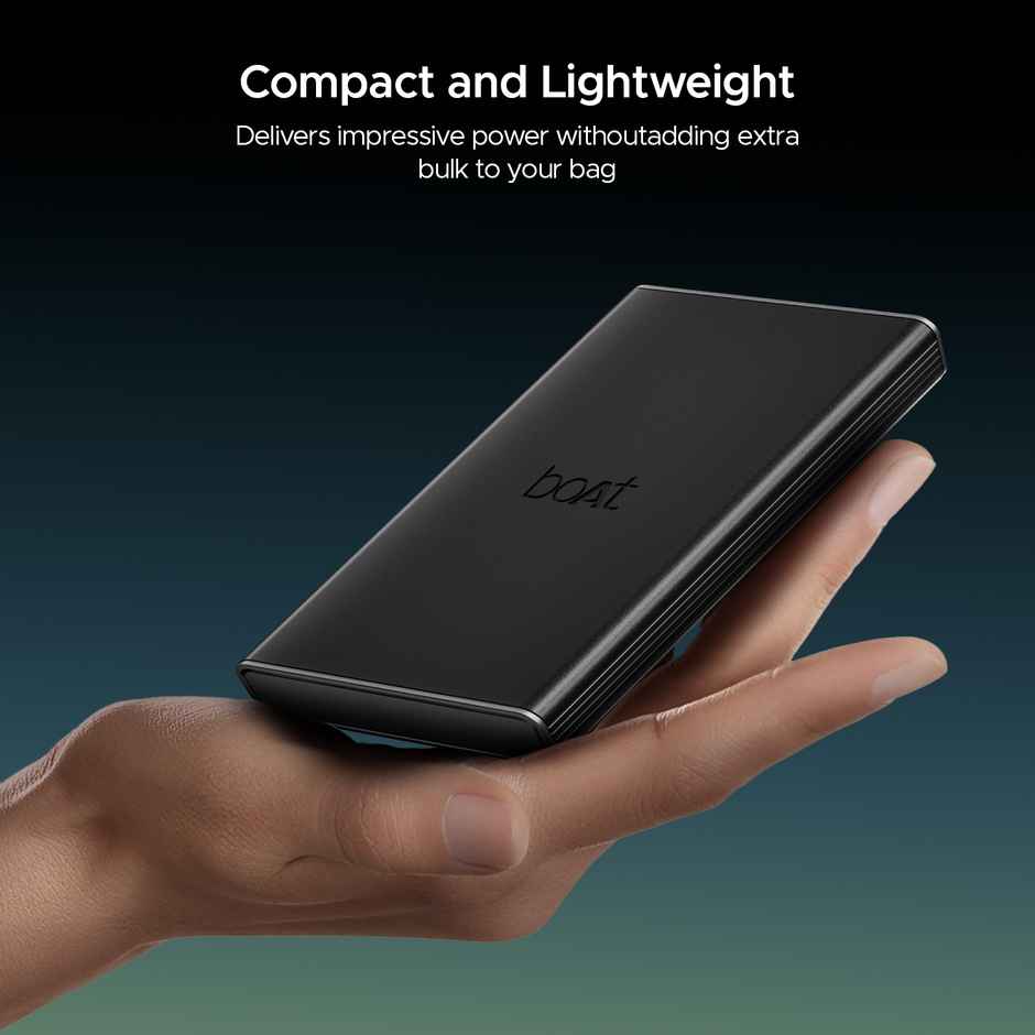 boAt Energyshroom PB300 Powerbank with 10000mAh Battery, 22.5w Fast Charging, 12-Layer Smart IC Protection, LED Indicators and Aluminum Alloy Casing USB Type-C Input - Carbon Black