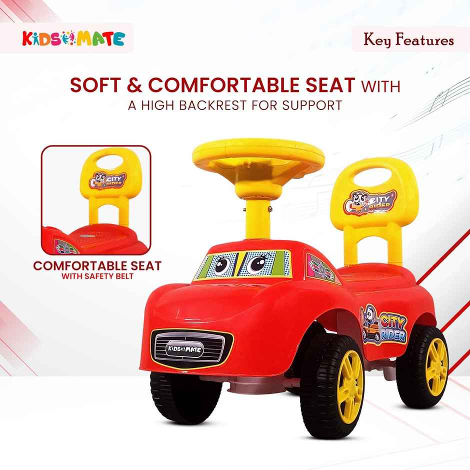 Kidsmate City Rider Push Car with Music & Backrest for Toddlers 1.5Y+ - Red/Yellow