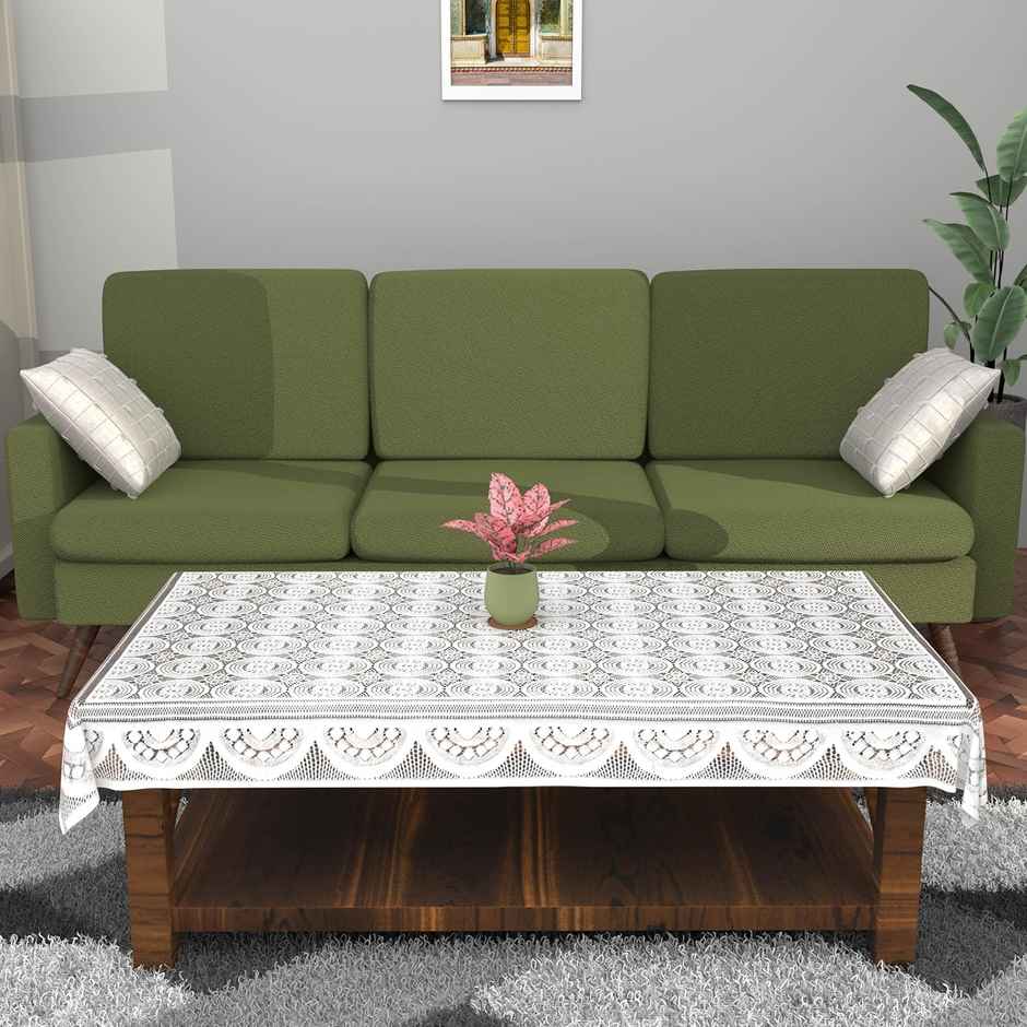 Kuber Industries Center Table Cover | Cotton for Living Room | Table Cloth for 4 Seater | White