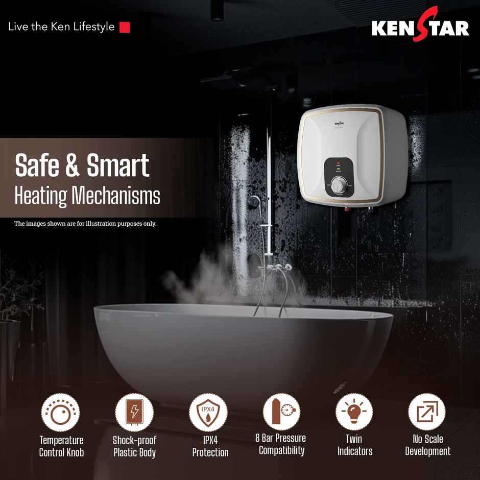 Kenstar QUANTUM 10L 5 Star Rated Square Storage Water Heater with Glassline Coated Tank, 2000W