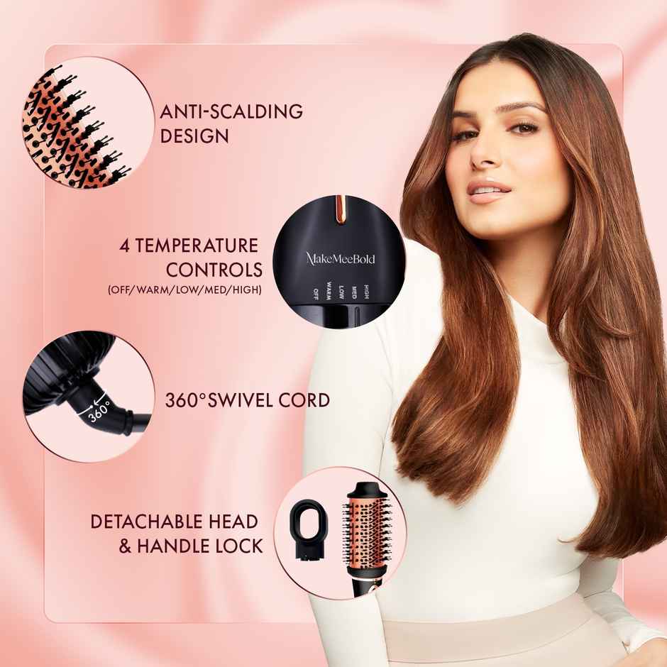 Urban Yog 3-In-1 Hot Air Brush | Dryer, Straightener & Volumizer, 1200W, Rose Gold