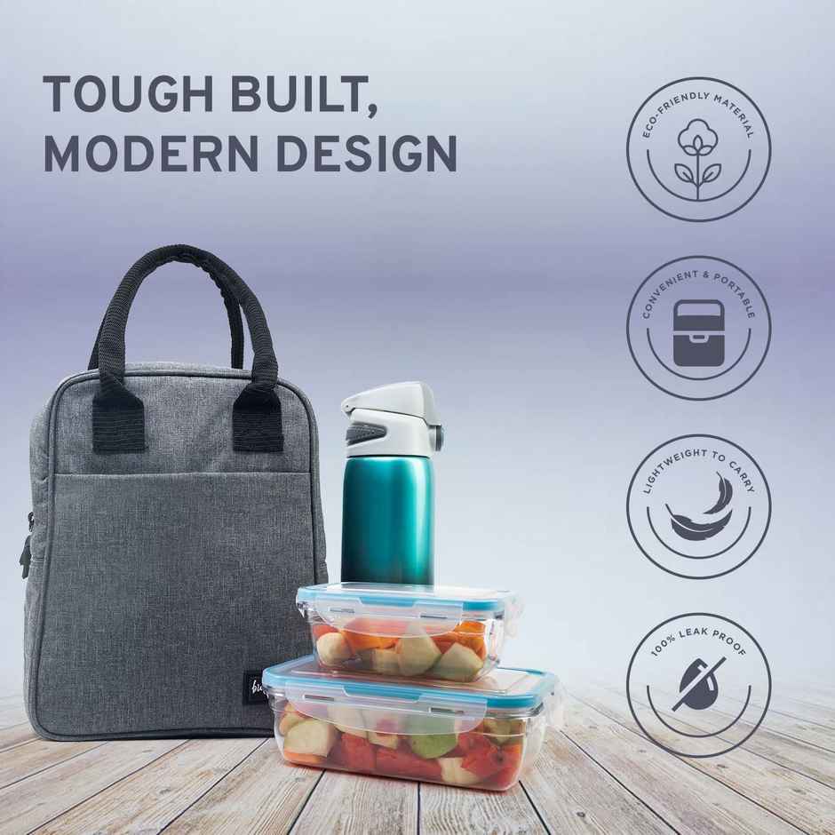 Urbanfix Bulfyss 7 L Insulated Nylon Lunch Bag | Office & Travel Tiffin Bag for Men & Women - Grey