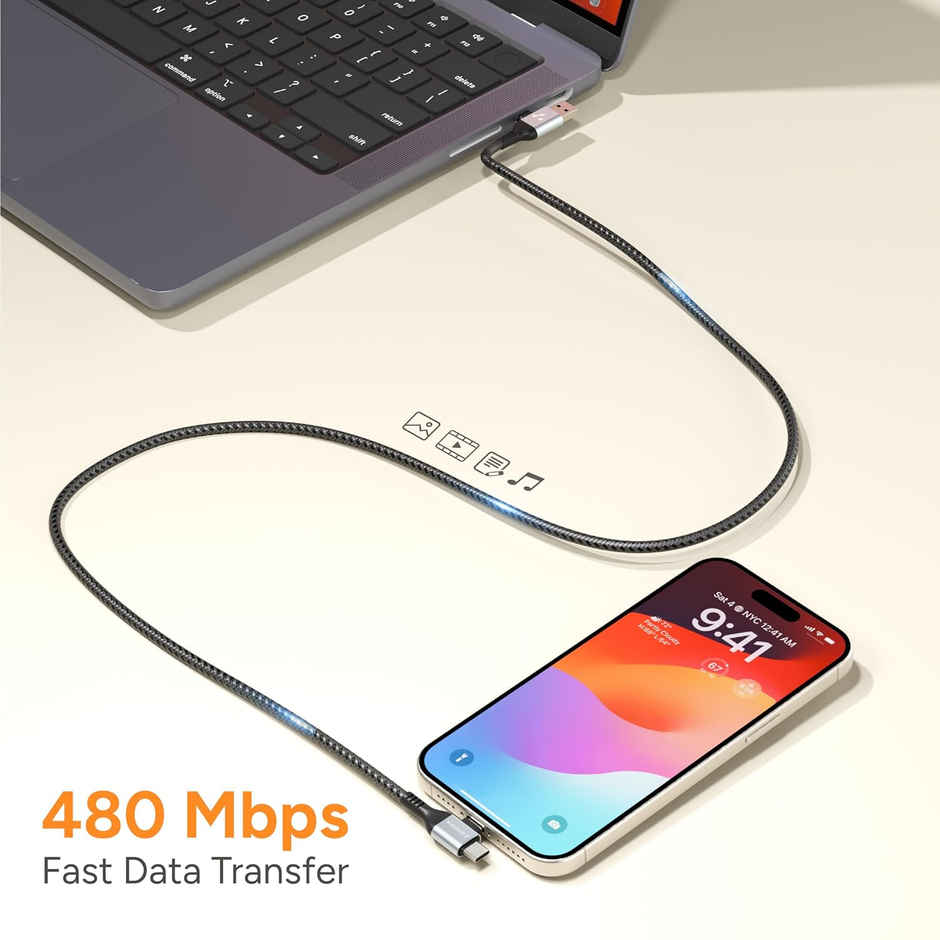 Ambrane 4 in 1 Multi-Functional fast Charging Cable, USB, Type-C, Lightning Cable (AC4CL-15)