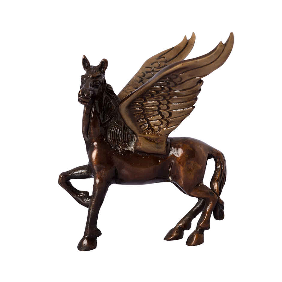 eCraftIndia Brass Antique Finish Flying Angel Horse Statue Animal Figurine Decorative Showpiece