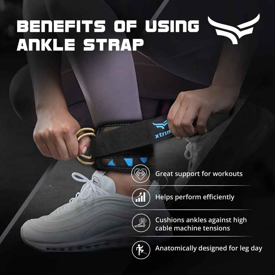 Xtrim Unisex Ankle Straps with Metal D-Rings for Workouts, with Padded Neoprene Support |Blue