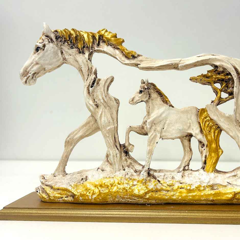 Tied Ribbons Feng Shui Galloping Horse Animal Resin Decorative Showpiece