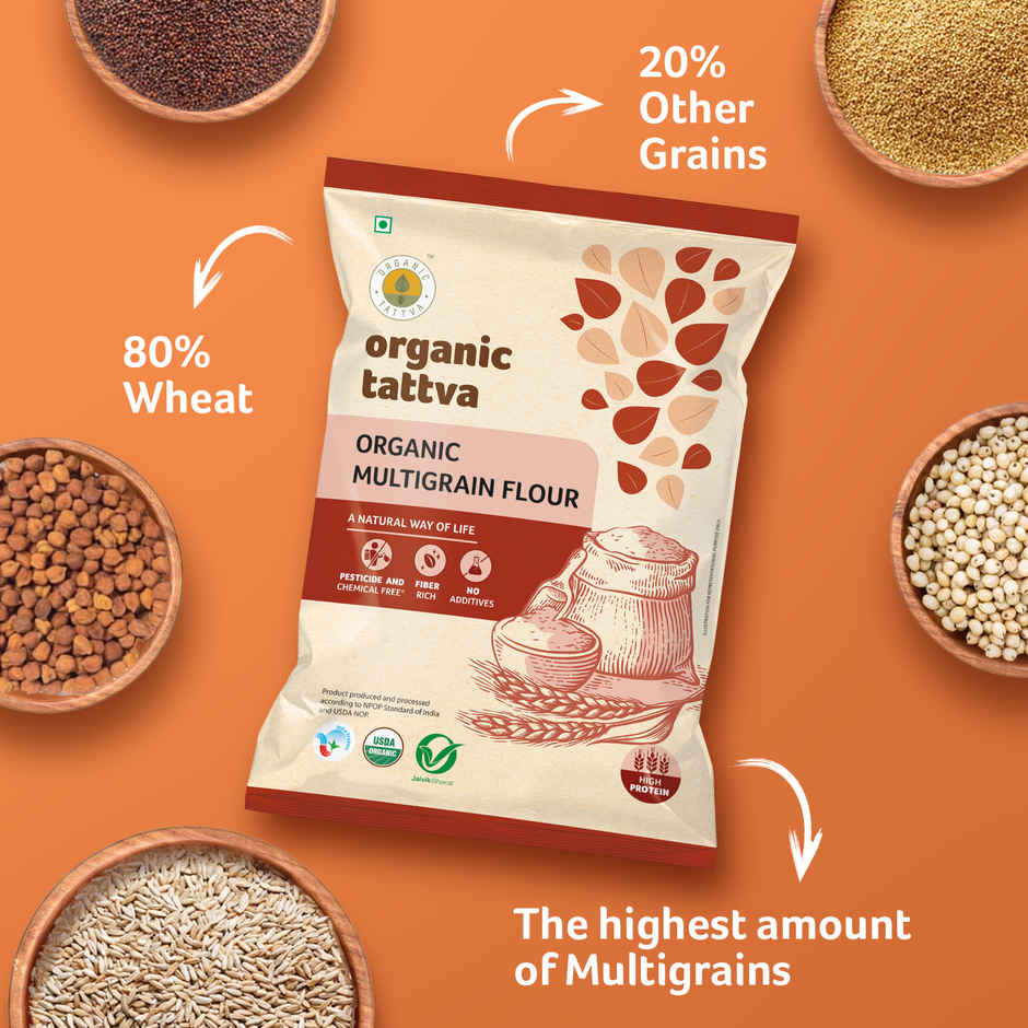 Organic Tattva Multigrain Flour | Gluten Free | 25% Multigrain, 75% Whole Wheat