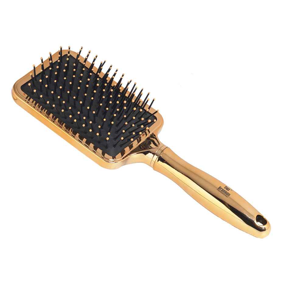 Bronson Professional Golden Paddle Hair Brush With Strong And Flexible Nylon Bristles