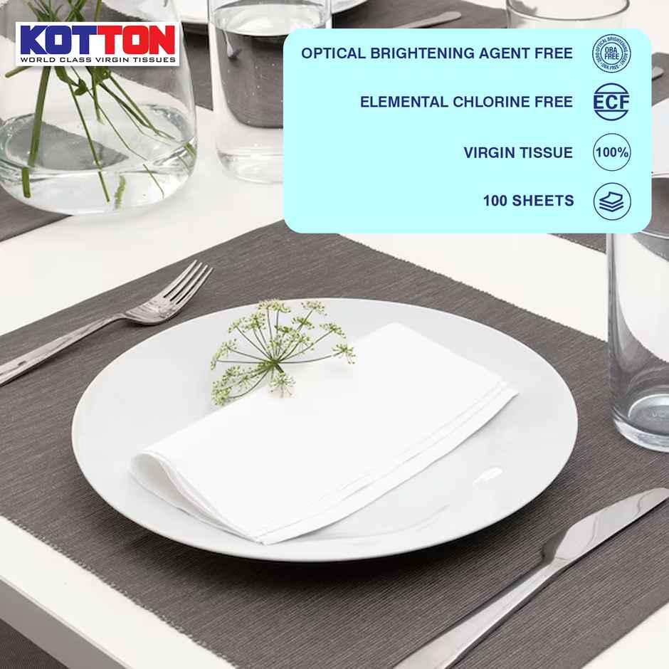 Kotton Multipurpose Napkin | 100% Virgin Pulp-Paper | 25 cm X 25 cm