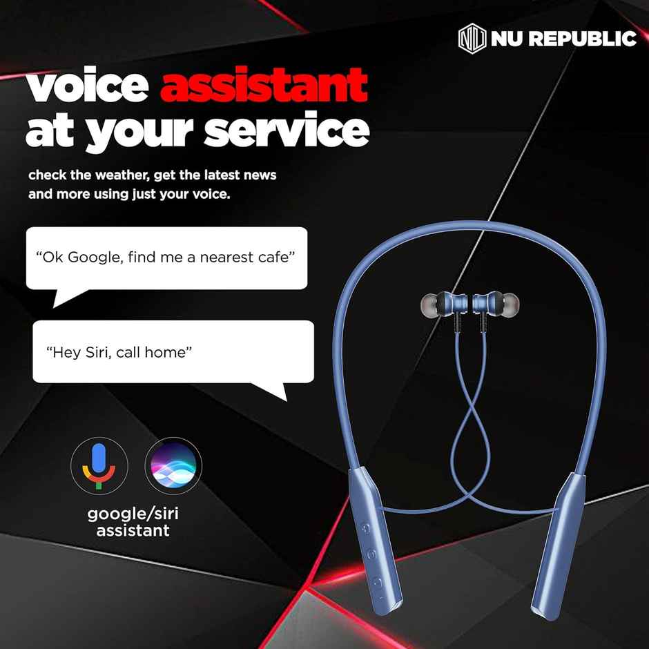 Nu Republic Pulse Metal in ear Bluetooth Neckband With Upto 50Hrs Playtime Enc Fast Charging Dual Pairing Bluetooth Headset - Blue
