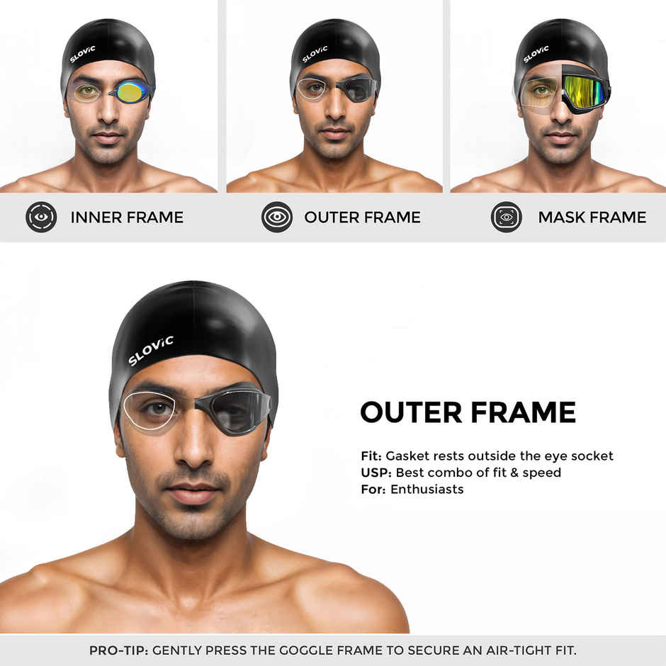 Slovic Swimming Goggles for Adults UV Protection & Anti-Fog Anti-Fog Lens - Leak-Proof Frame - Black