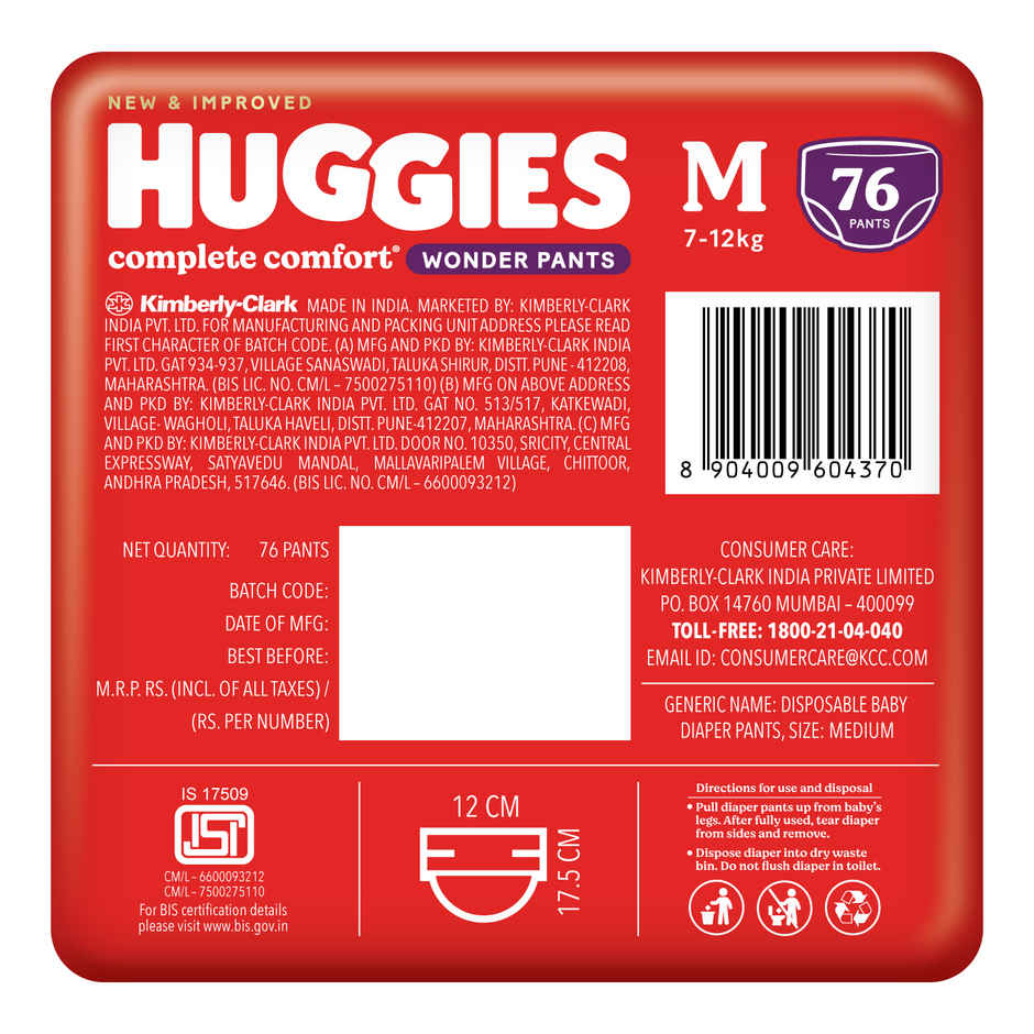 Huggies Complete Comfort Wonder Baby Diapers | Pant Style | M | 76 pcs