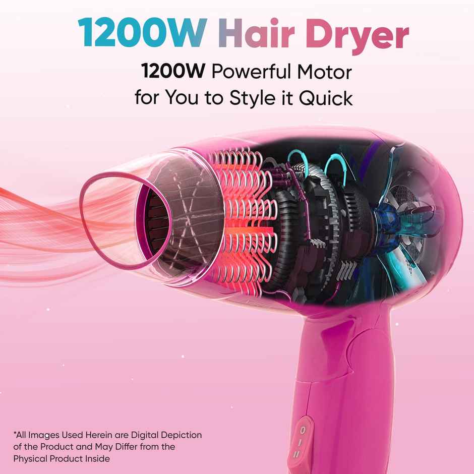 Vega Travel Pro 1200W Hair Dryer for Women with 2 Heat/Speed Settings, Detachable Nozzle (VHDH-33)