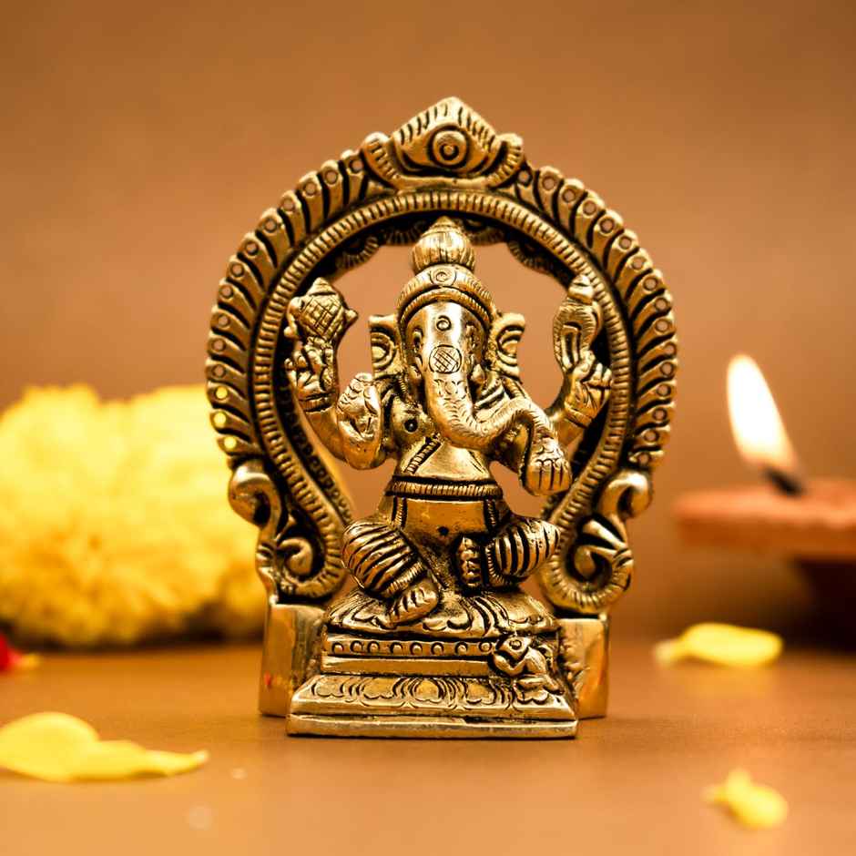 Ekhasa Pure Brass Ganesha Idol | 8.7 cm | Pital Ganesh Murti For Pooja Room, Home Decor