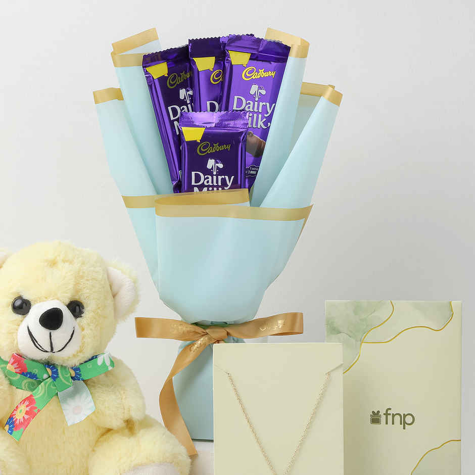 Teddy, Chocolate & Necklace Curated Gift Hamper | Ideal for Gifting | FNP