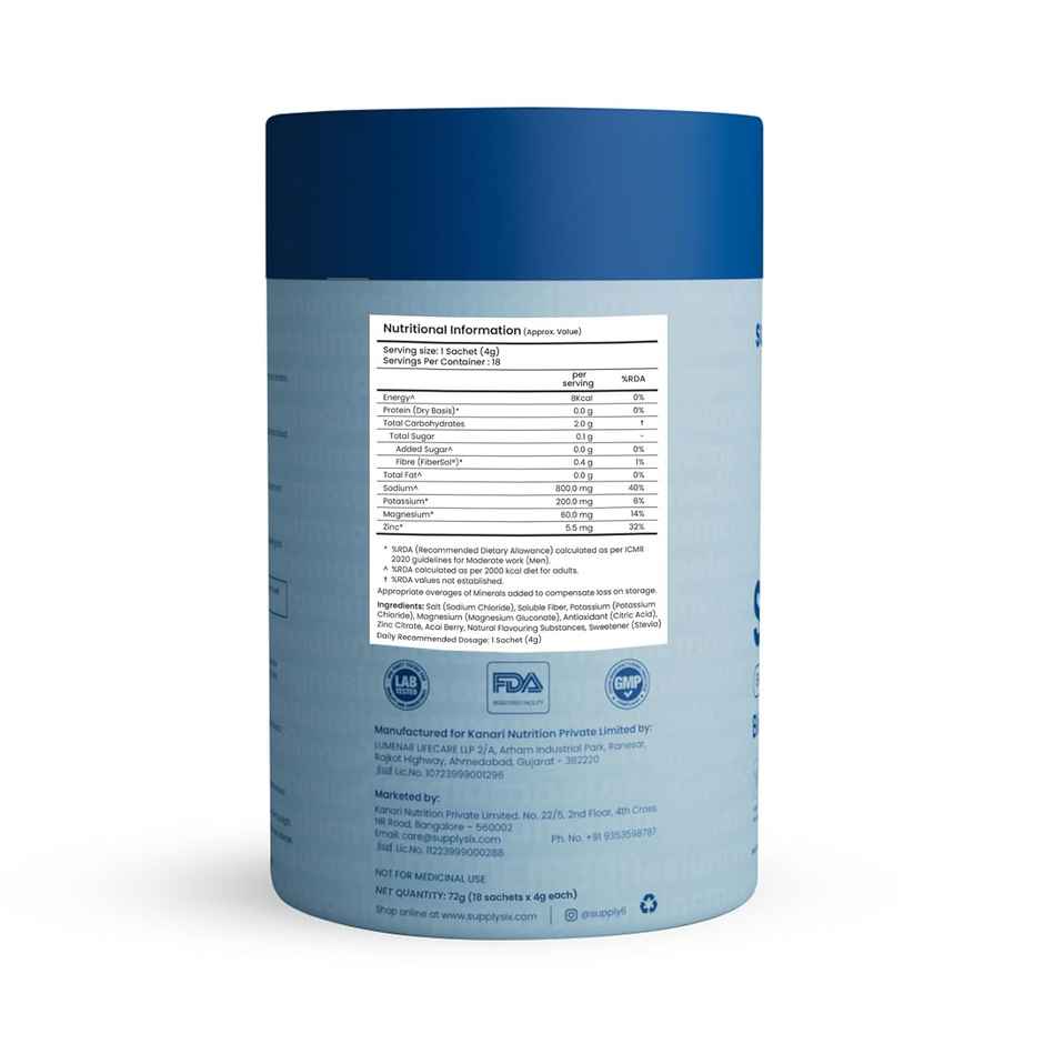 Supply6 Salts | Electrolyte Mix | Blue Raspberry | Sodium | Potassium | Magnesium | Zinc | Fiber