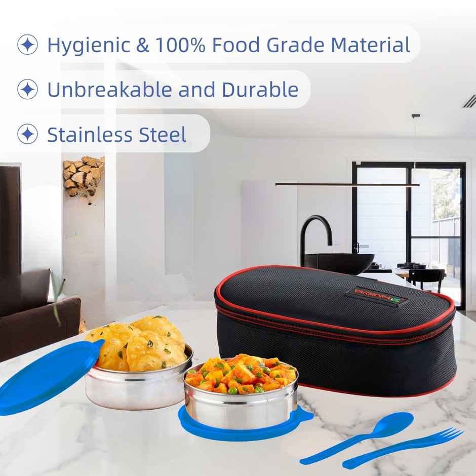 Varmora Xtra Fresh Lunch Blue Leak Proof Stainless Steel Lunch Box 2 Storage Containers 390 ml each