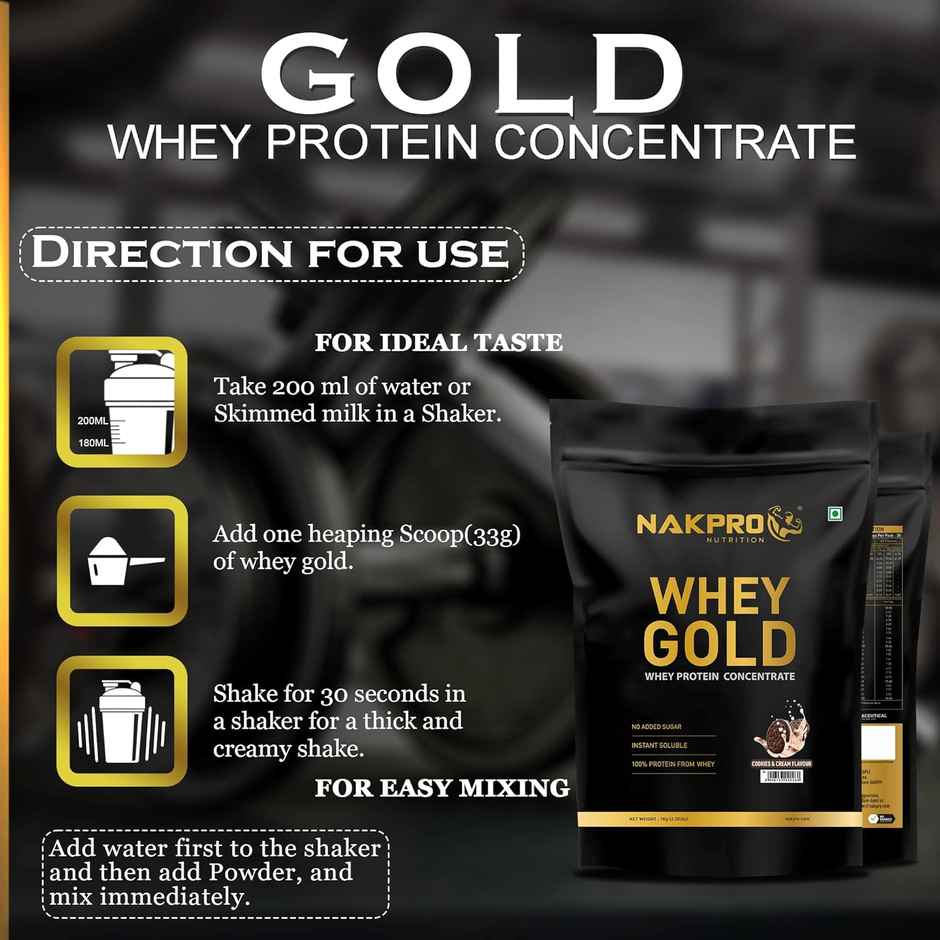 Nakpro Gold Whey Protein Concentrate Cookies & Cream 25.5G Protein 5.6G Bcaa