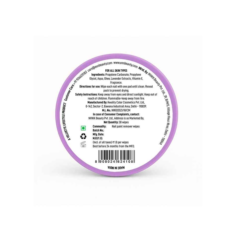 Enn Beauty Pureswipe Nail Remover Wipes Acetone-Free, Ghee & Vitamin E Enriched, Biodegradable