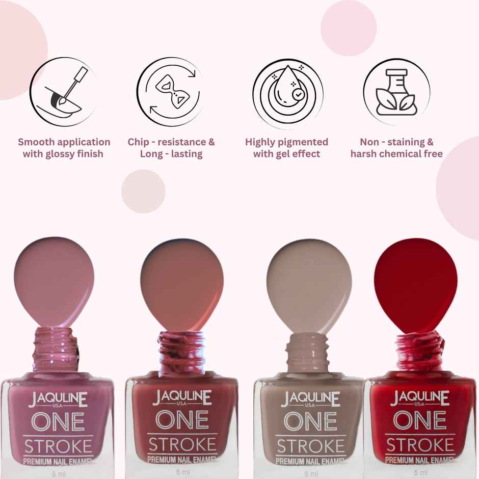 Jaquline USA One Stroke 4 In 1 Nail Kit | Long Lasting | Chip Resistant | Vegan | Quick Dry