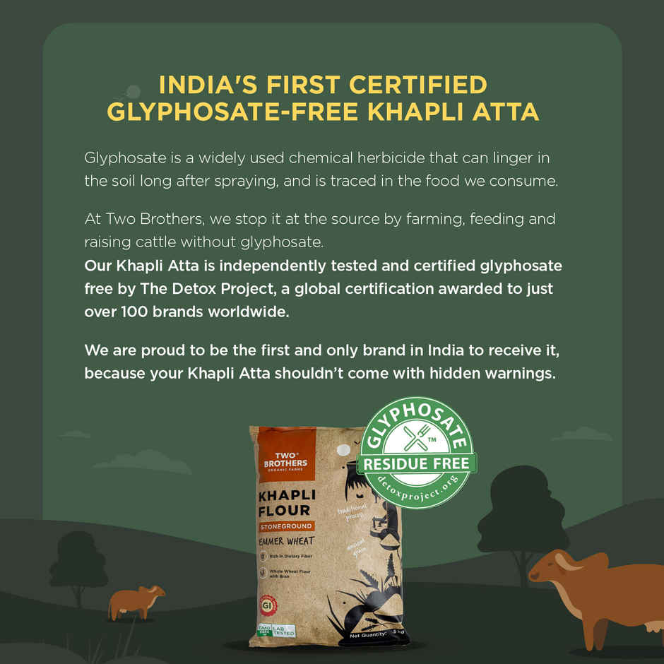 Two Brothers Khapli | Emmer Long Wheat Atta, Stoneground 5 Kg