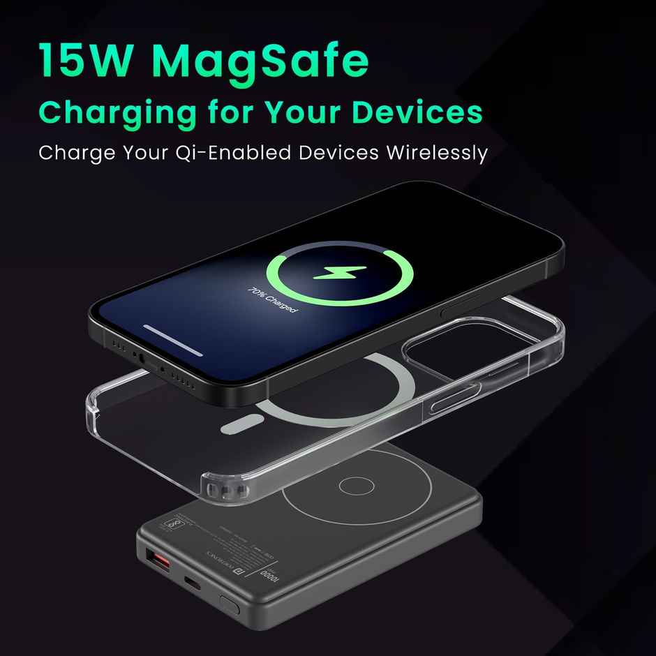 Portronics Luxcell Wireless Mini 10k 10000 mAh 15W Magnetic Wireless Fast Charging Power Bank -Black
