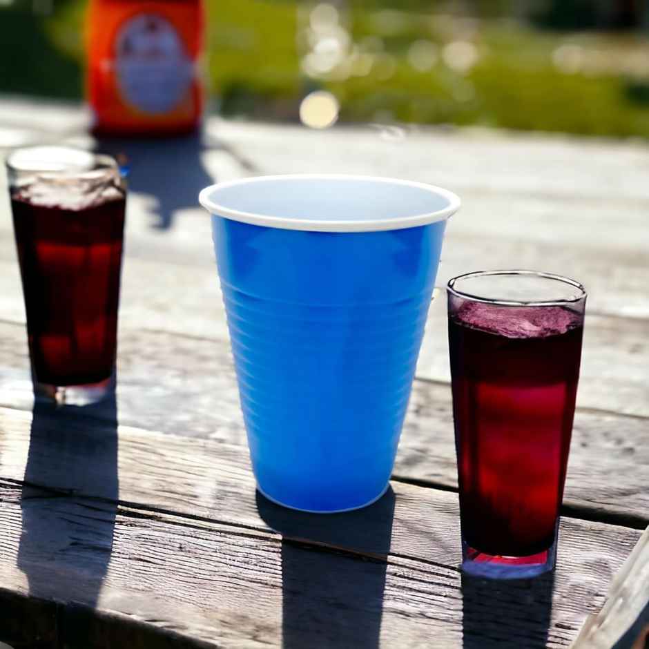 Disposable Premium Plastic Party Glass | Red and Blue | 450 ml | Pack of 10 | Tempware