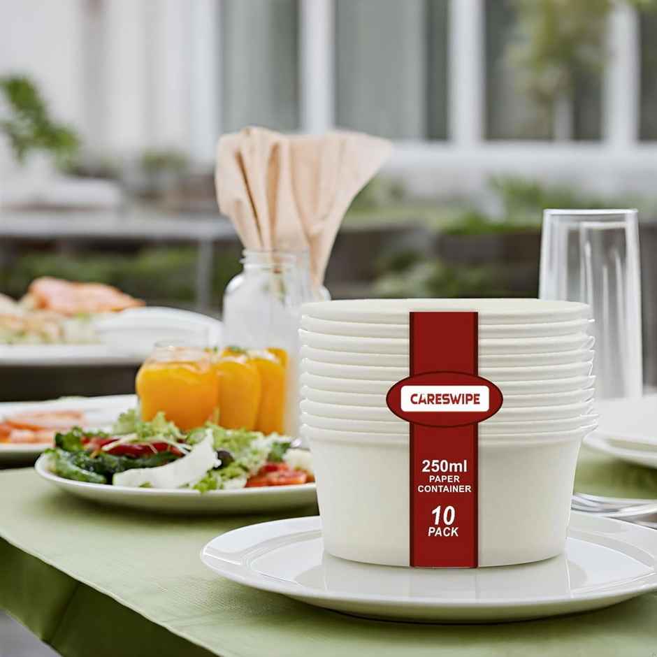 Round Disposable Container Box | Without Lid | 250 ml | Pack of 10 | Careswipe