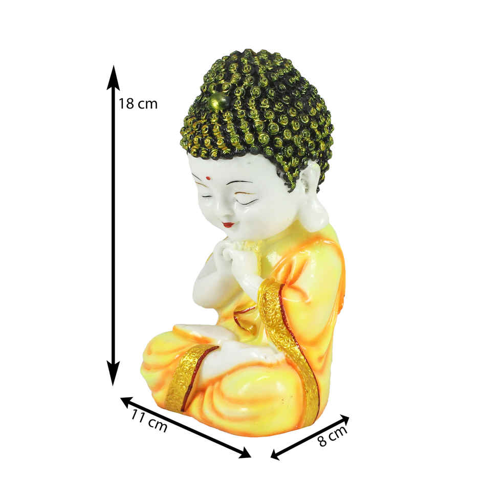 eCraftIndia Yellow And White Polyresin Praying Little Monk Buddha Statue