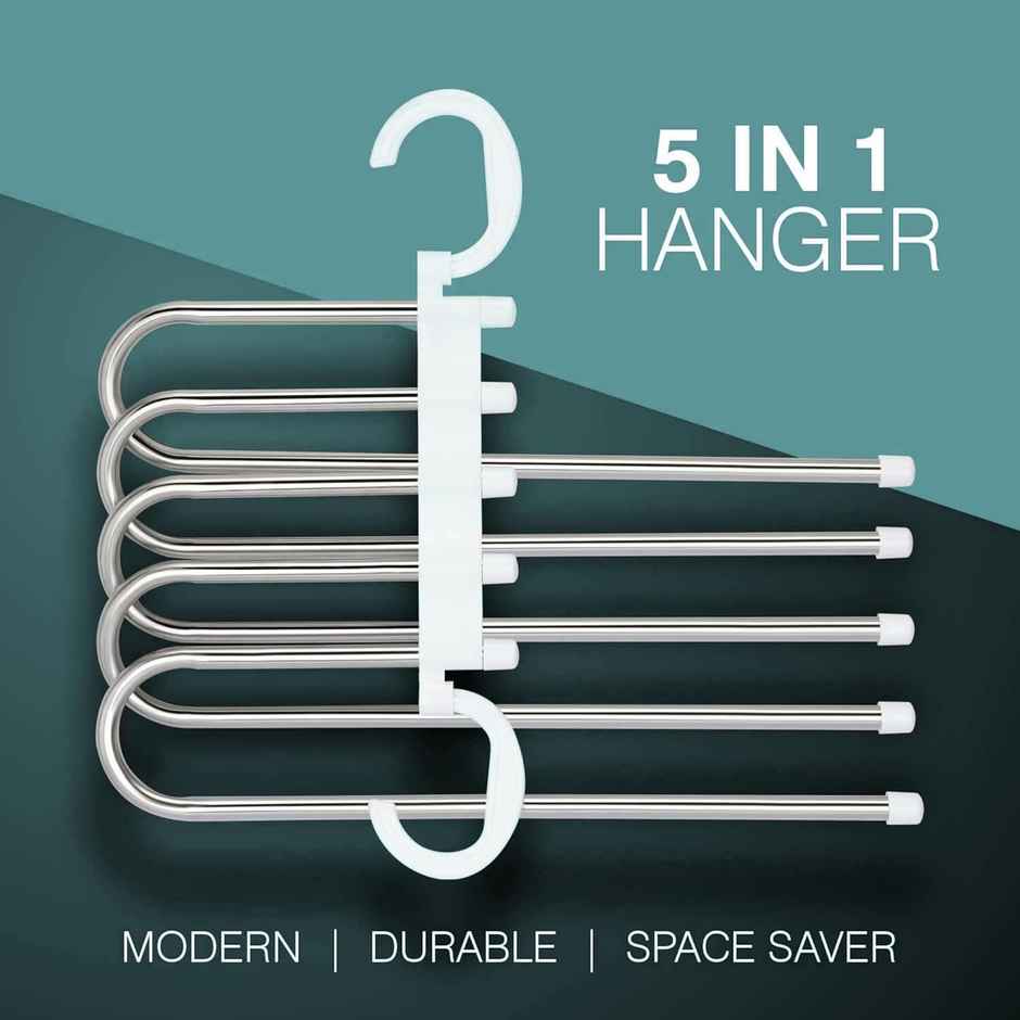 Perpetual Stainless Steel Hanger | 5-in-1 Wardrobe Organizer for Pants | Pack of 2