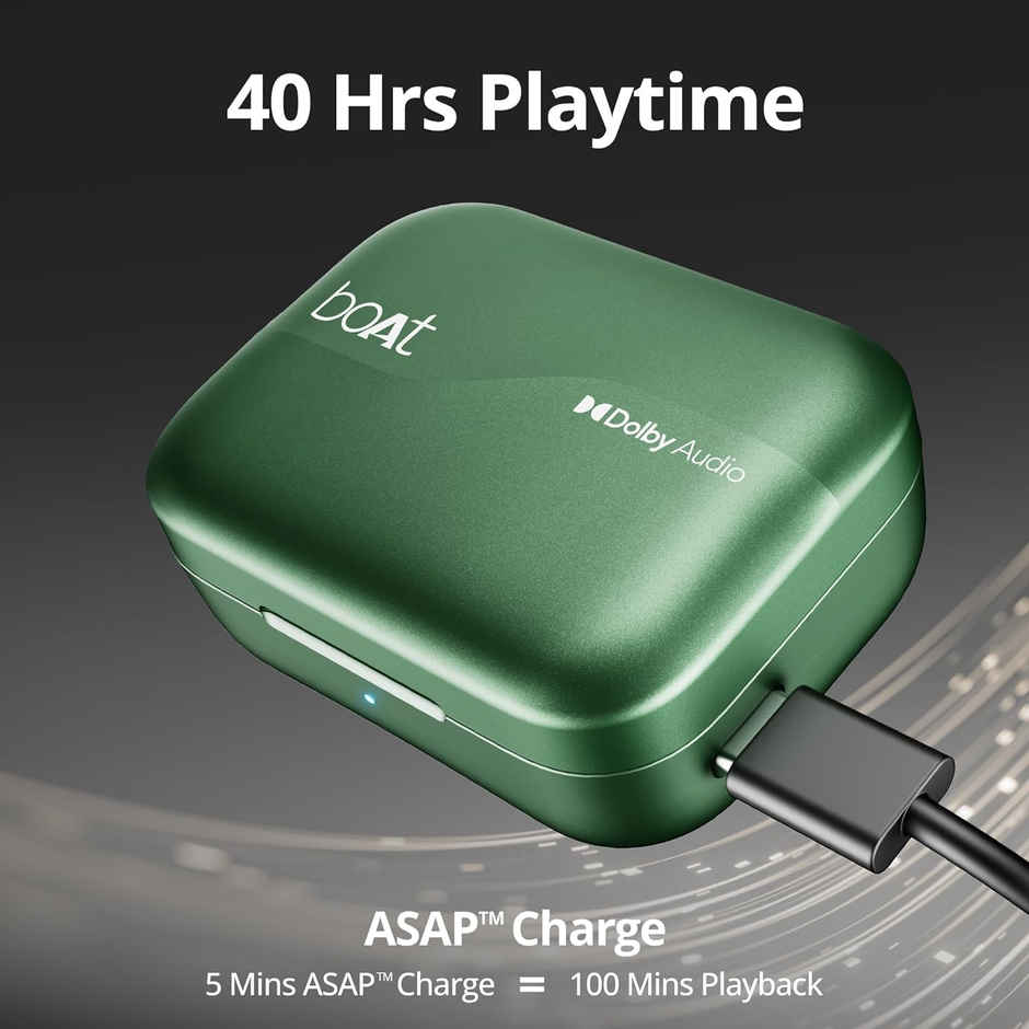 boAt Airdopes 800 TWS Earbuds w/ Dolby Audio, High Fidelity Drivers, 4 Mics ENX Tech & Hearables App(Interstellar Green)