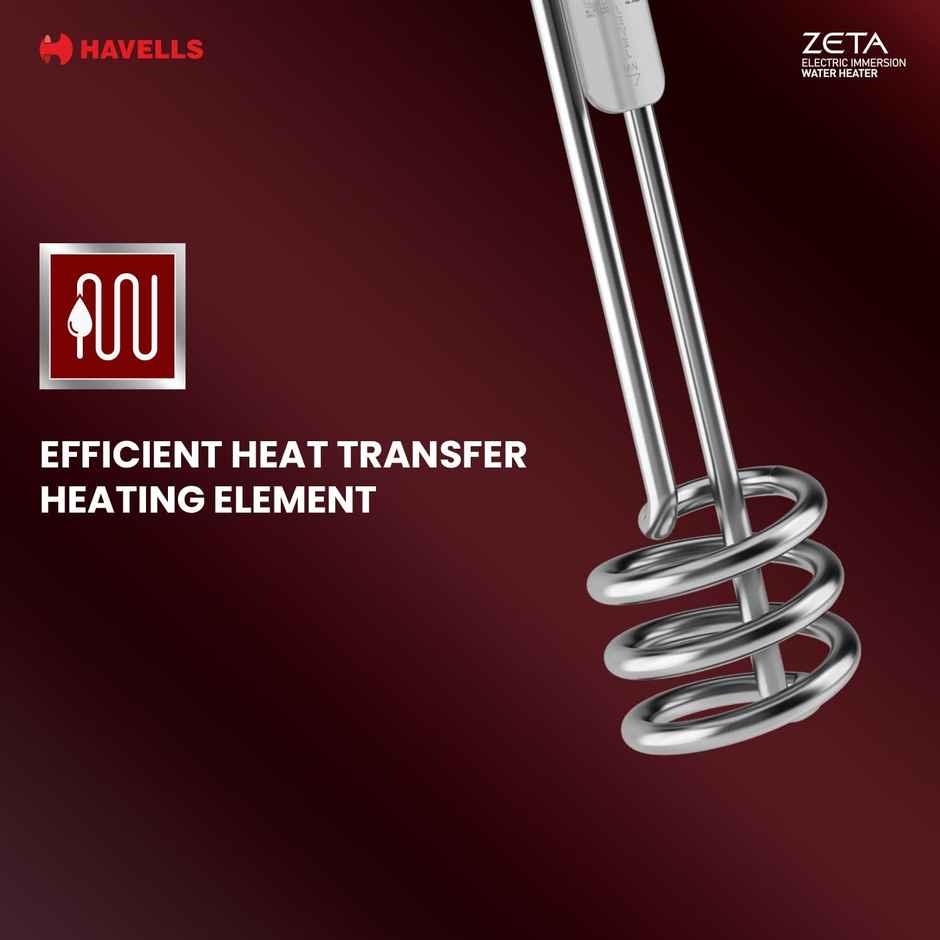 Havells Zeta 1500 watt Immersion Heater | ISI Mark Heavy Duty 3 Pin Moulded Plug | Grey